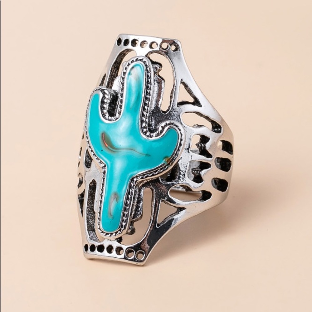 Turquoise Cactus Ring Western Southwestern Boho Cowgirl NEW Punchy Size 9 NWT